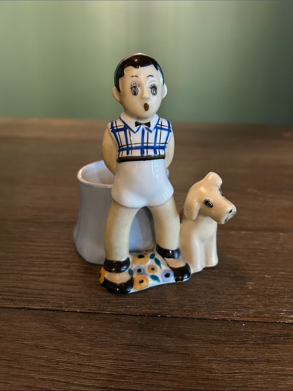 Retro MCM boy with dog planter made in Japan pottery very good vintage condition